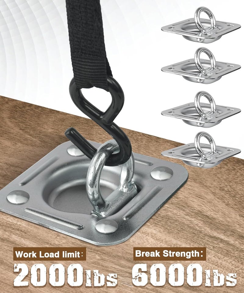 Digank Recessed D Ring Tie Down Anchors 4 Pack (6,000 Lbs), Heavy Duty Trailer Floor Tie Downs and Anchor Points for Securing Cargo, Equipment, ATV, UTV, Truck – Silver - Image 2